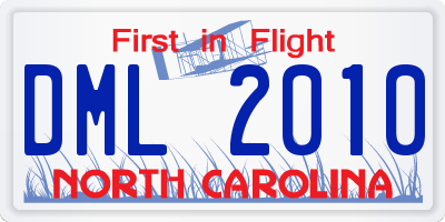 NC license plate DML2010