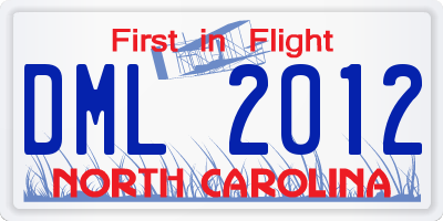 NC license plate DML2012