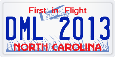 NC license plate DML2013