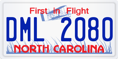 NC license plate DML2080