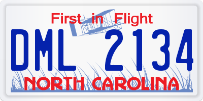 NC license plate DML2134