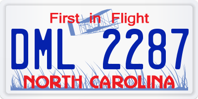 NC license plate DML2287
