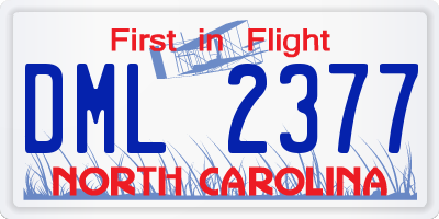 NC license plate DML2377