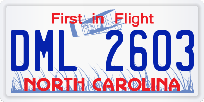 NC license plate DML2603