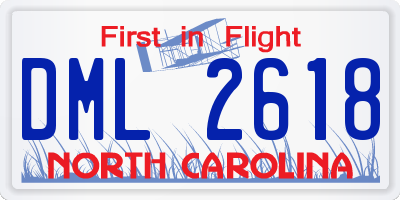 NC license plate DML2618