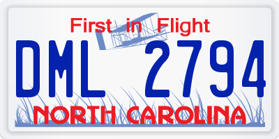 NC license plate DML2794
