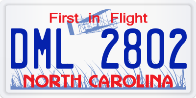 NC license plate DML2802
