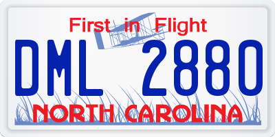 NC license plate DML2880