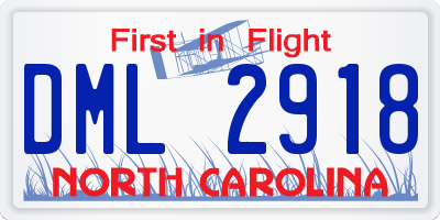 NC license plate DML2918