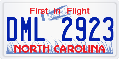 NC license plate DML2923