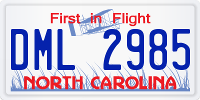 NC license plate DML2985