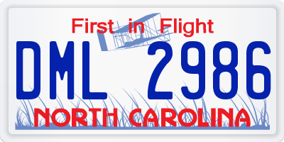 NC license plate DML2986
