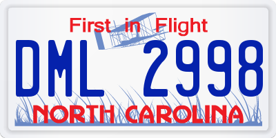 NC license plate DML2998