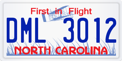 NC license plate DML3012