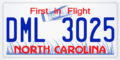 NC license plate DML3025