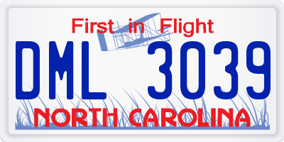 NC license plate DML3039