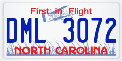 NC license plate DML3072