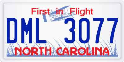 NC license plate DML3077