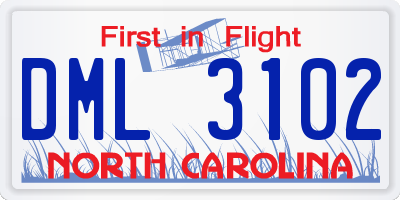 NC license plate DML3102