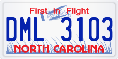 NC license plate DML3103