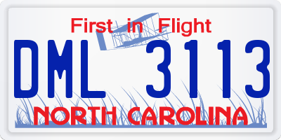 NC license plate DML3113