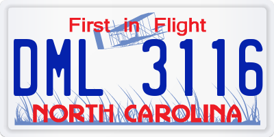 NC license plate DML3116