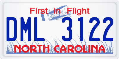 NC license plate DML3122