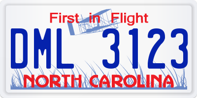 NC license plate DML3123
