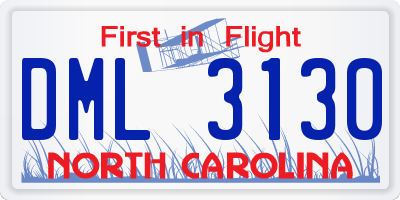 NC license plate DML3130