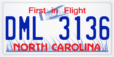 NC license plate DML3136