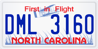 NC license plate DML3160