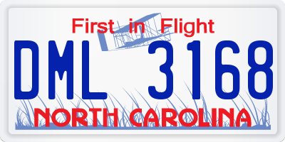 NC license plate DML3168