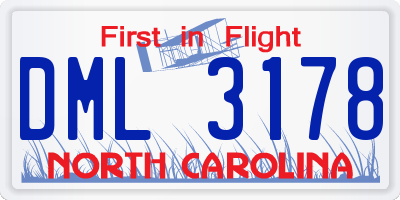 NC license plate DML3178