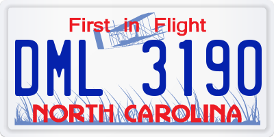 NC license plate DML3190