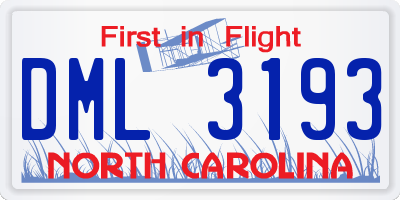 NC license plate DML3193
