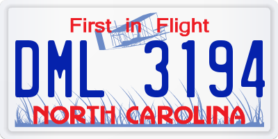 NC license plate DML3194