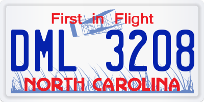 NC license plate DML3208