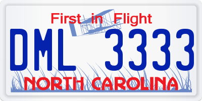NC license plate DML3333