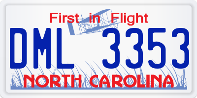 NC license plate DML3353