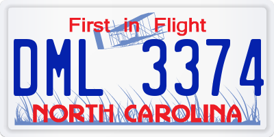 NC license plate DML3374