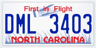 NC license plate DML3403