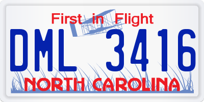 NC license plate DML3416