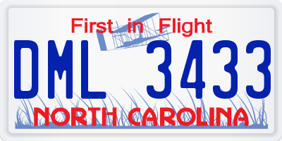 NC license plate DML3433