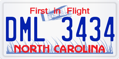 NC license plate DML3434