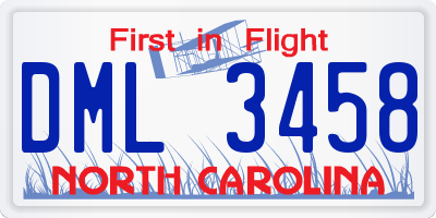 NC license plate DML3458