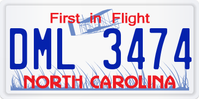 NC license plate DML3474