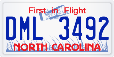 NC license plate DML3492