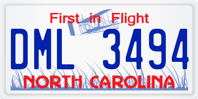 NC license plate DML3494