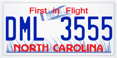 NC license plate DML3555