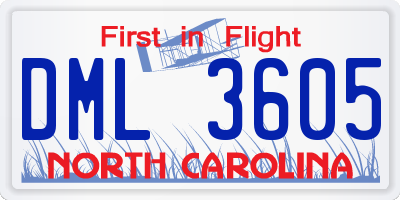 NC license plate DML3605